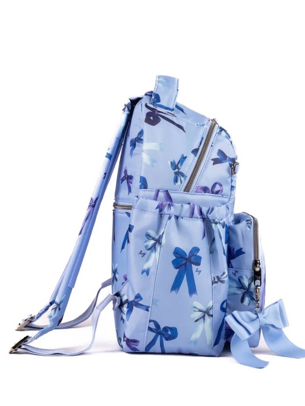 lug Pattycake Backpack with Bow - Periwinkle Blue with Purple Bows - Picture 3 of 5